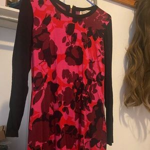 Red dress with black floral print